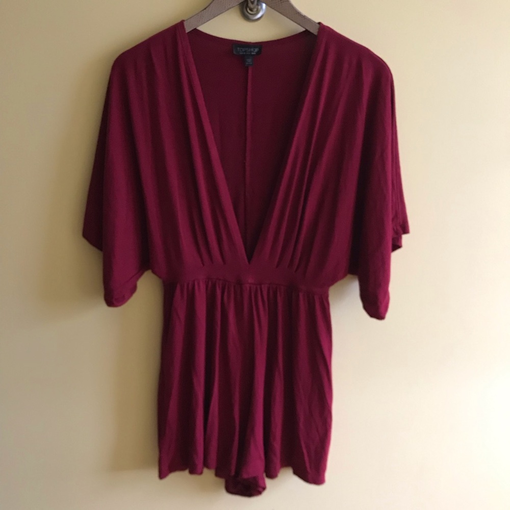 Topshop deep red v neck romper